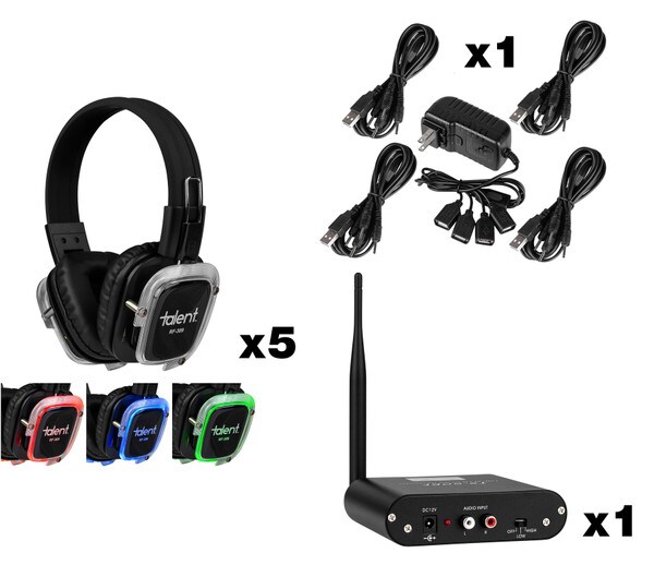 5 Headphones, 1 Transmitter bundle image